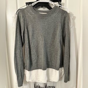 Ann Taylor Loft Gray Layered Sweater with White Hem